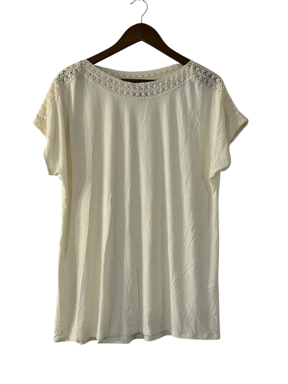 J.Jill Wearever Collection Ivory Crochet Yoke Knit Top Women’s Large Short Sleev